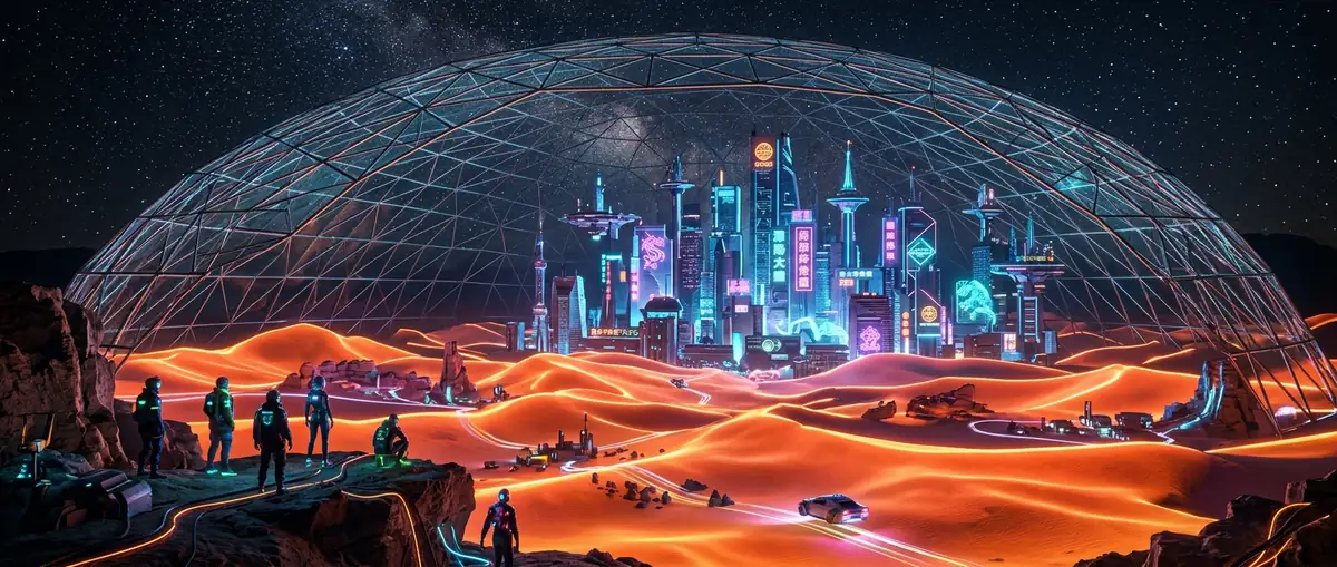 Sci-fi desert landscape at night